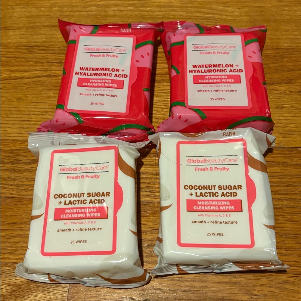 Watermelon and Coconut Sugar Cleansing Wipes Set of 4–2 packs of each.